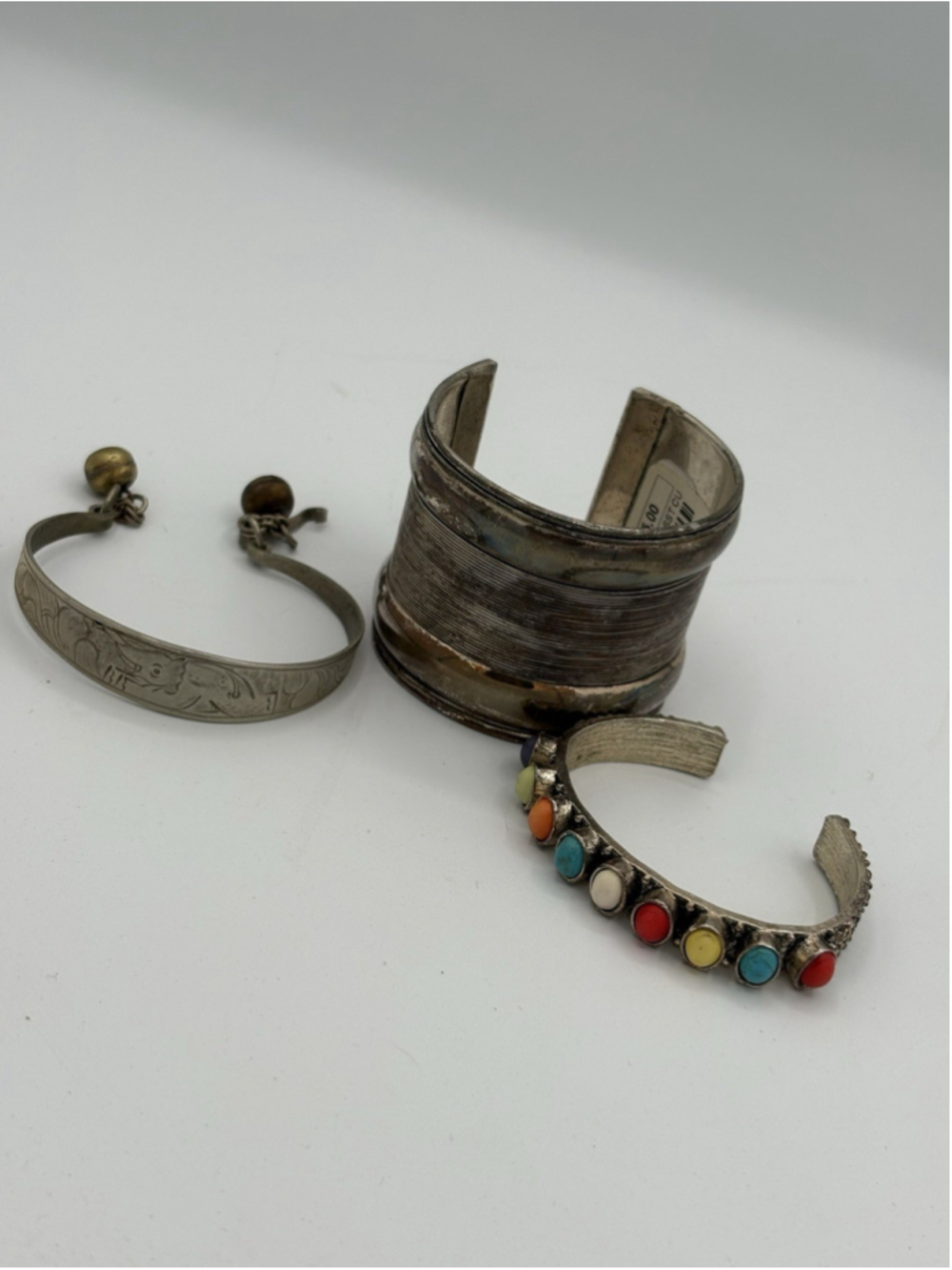 Southwestern Silver Tone Cuff Bracelets Lot Of 3